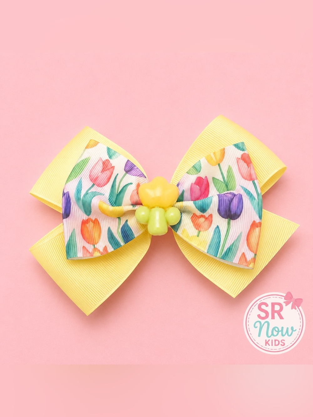 Source Unknown Yellow Tulip Pattern Kids Hair Bow Clip